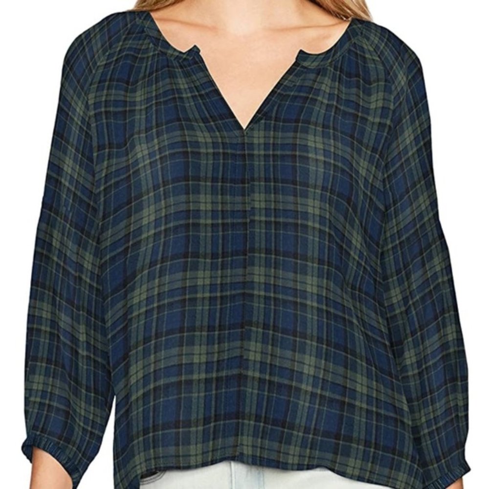 MICHAEL STARS Plaid 3/4 Sleeve Top XS